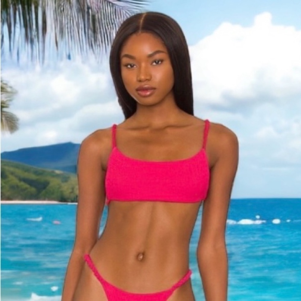 NEW Bikini Top Agua Bendita Lina Antiq Bikini Bandeau Top in Bright Rose Fuchsia
